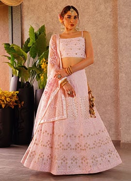 Rich Pink Faux Georgette Zari Sequins Lehenga