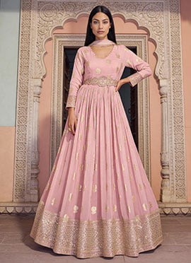 Rose Pink Viscose Jacquard Silk Zardosi And Embroidered Sequins Anarkali Suit