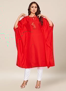Rose Red Dola Silk Plain Tunic