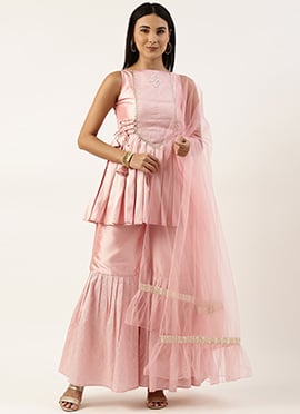 Rouge Pink Art Silk Kurta N Gharara Set