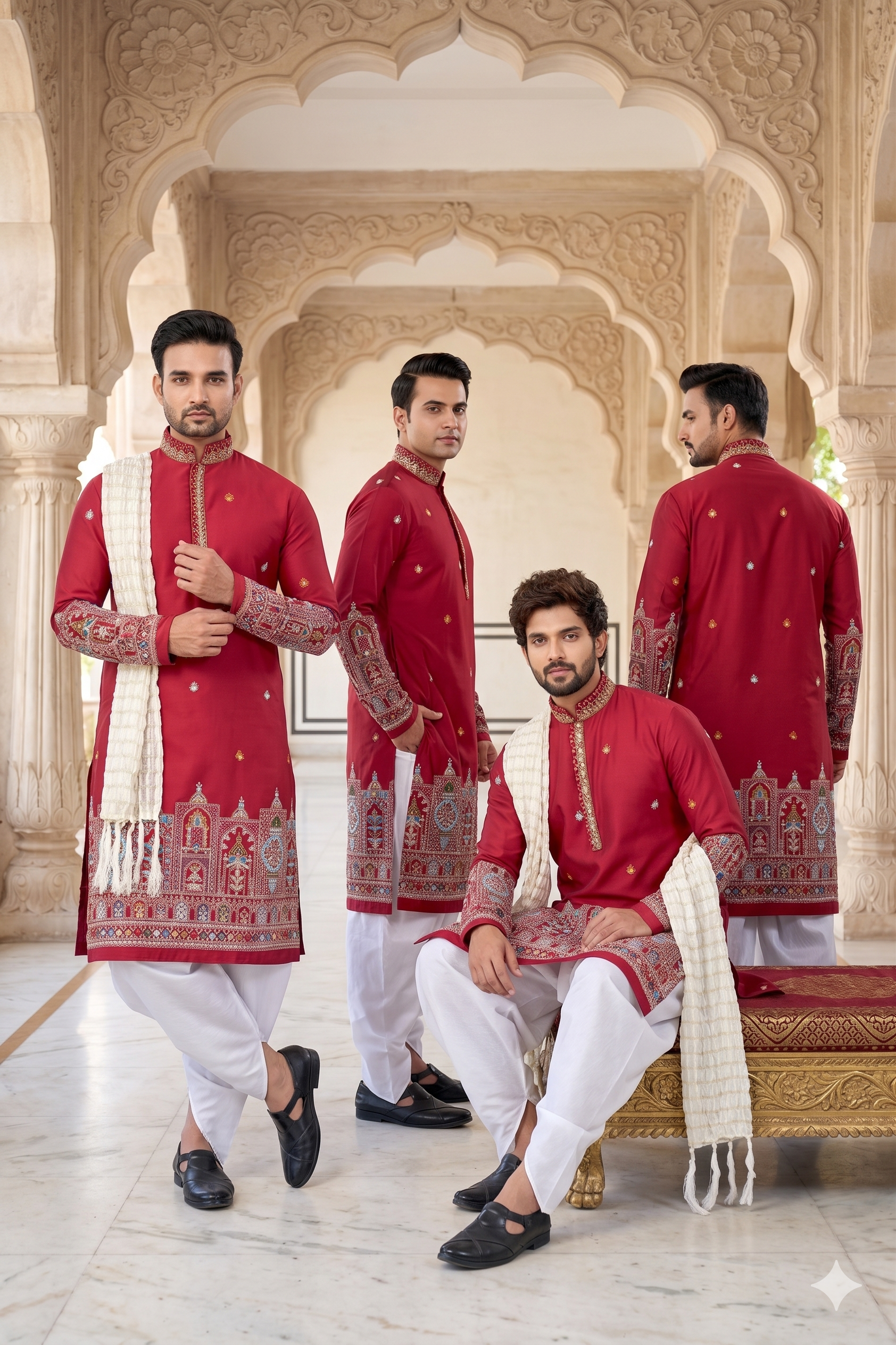 Royal Maroon Malai Silk Embroidered Sequins Thread Kurta Pyjama Festive Wear