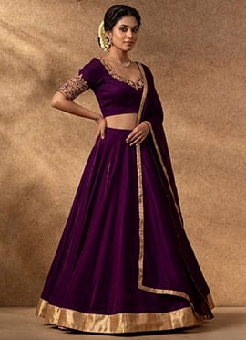 Royal Purple Silk Lehenga Set With Zari Hand Embroidery