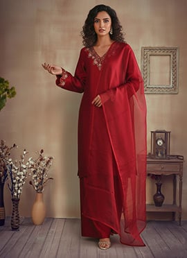 Royal Reddish Maroon Silk Resham Embroidered Salwar Suit