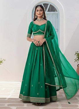 Royal Teal Vichitra Silk Zari Sequins Hand Embroidered A Line Lehenga