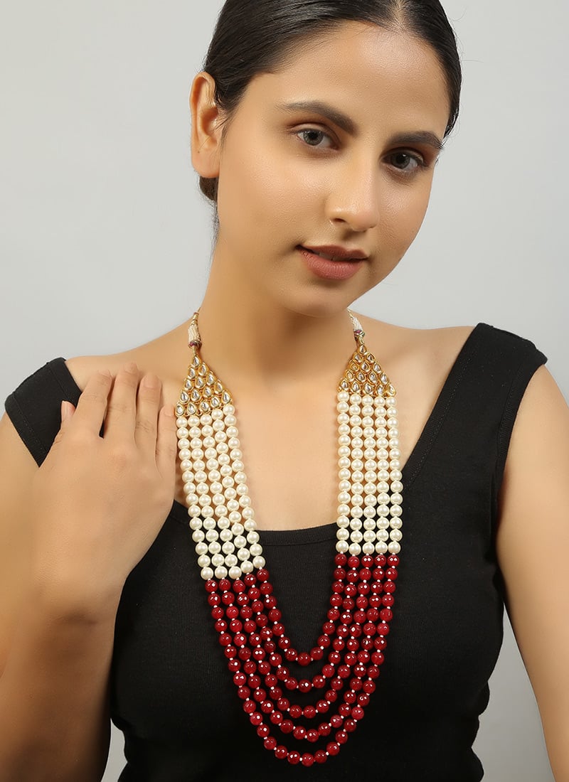 Ruby And White Alloy Kundan Necklace Wedding Wear