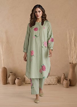 Sage Green Printed Cotton Kurta Set