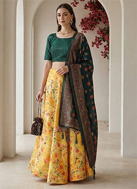 Satin Blend Printed Umbrella Lehenga