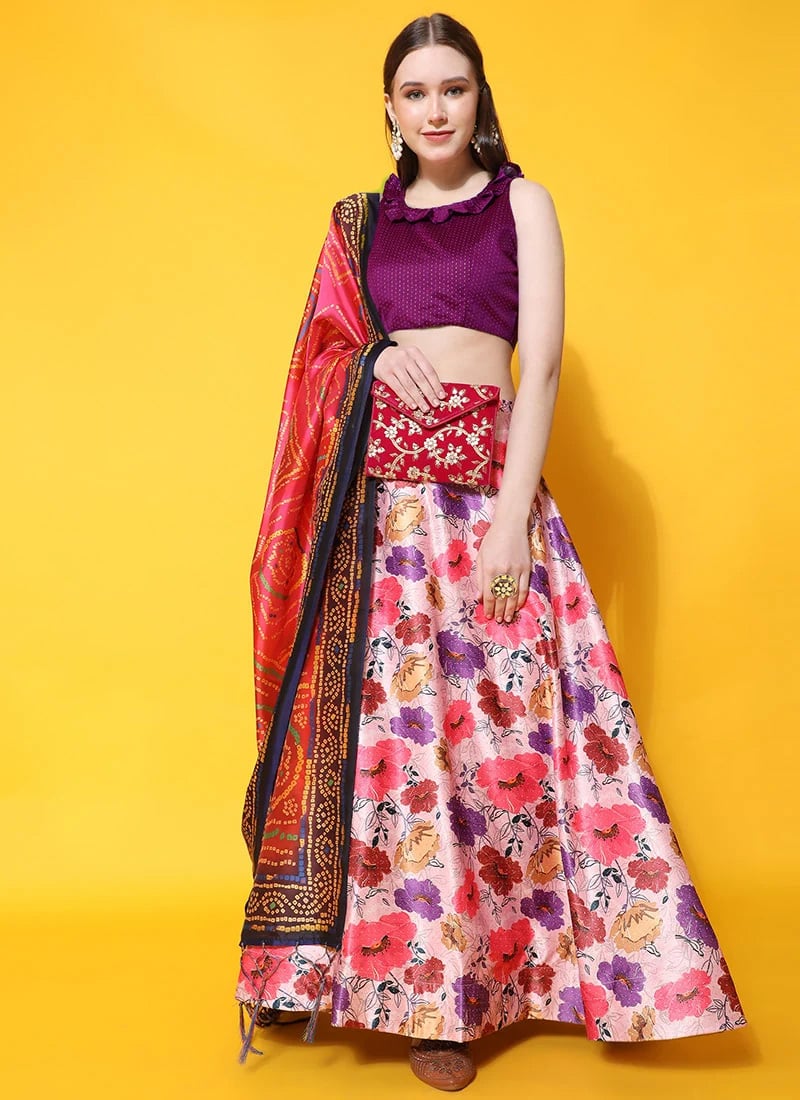Satin Blend Printed Umbrella Lehenga Festive Wear