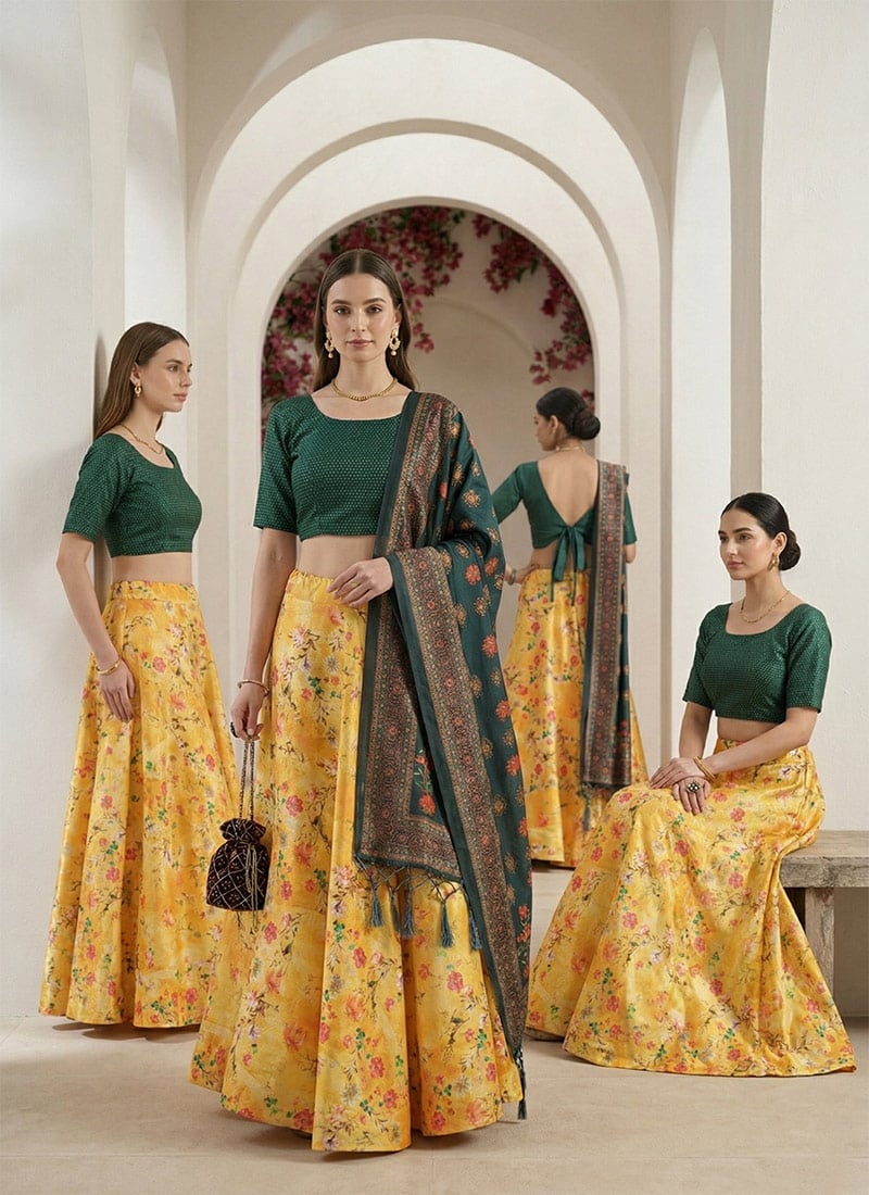 Satin Blend Printed Umbrella Lehenga Festive Wear
