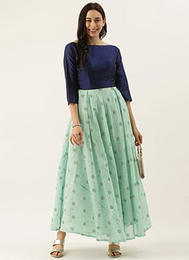 Sea Blue Inverted Box Pleat Gown