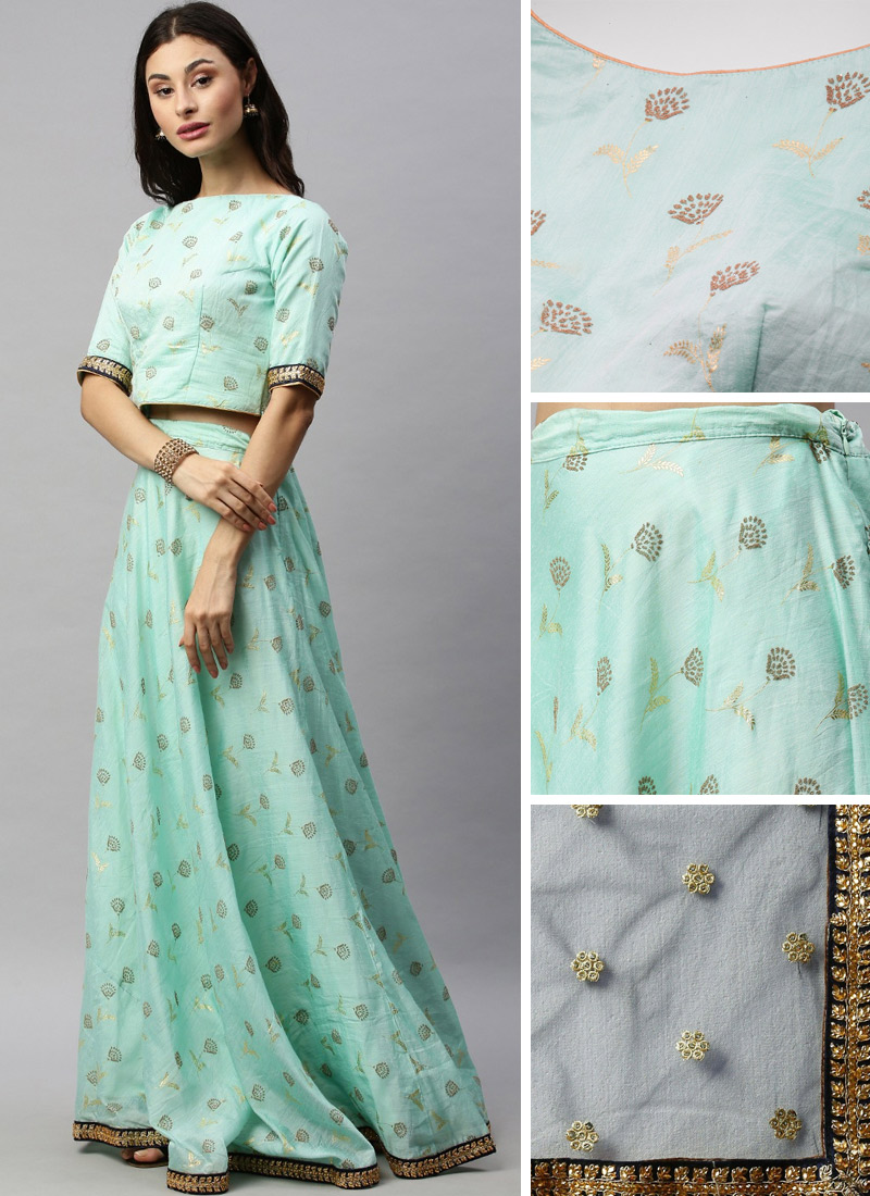 Sea Blue N Blue Boat Neck Lehenga Set Wedding Wear