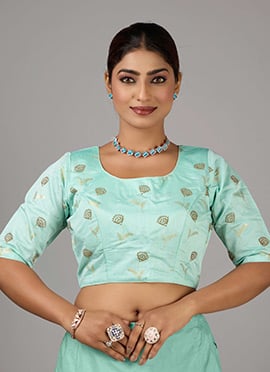 Sea Blue Cotton Round Neck Blouse