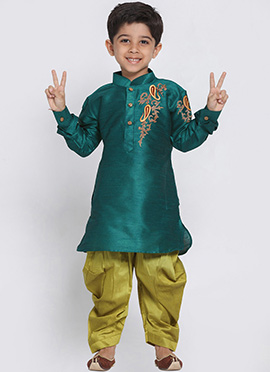 Sea Green Dupion Silk Embroidered Kurta Pyjama