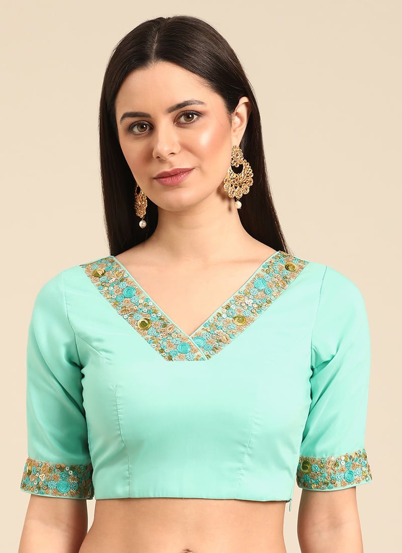 Sea Green Muslin V Neck Blouse