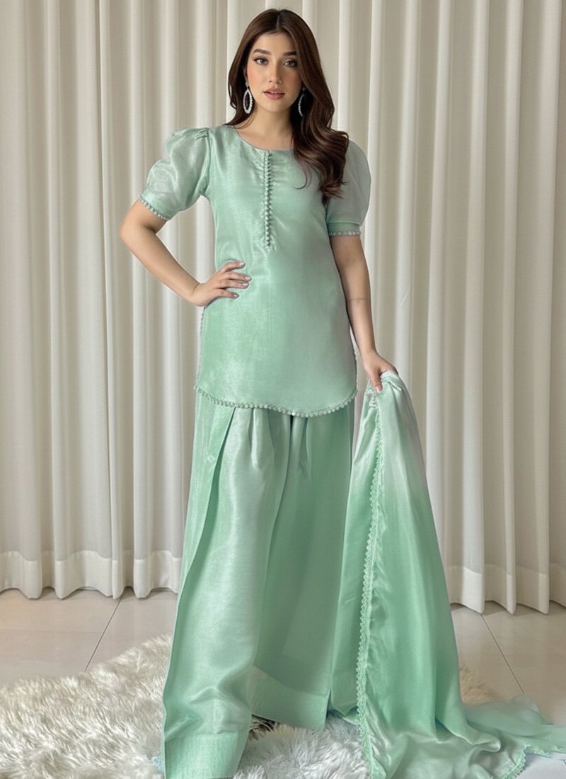 Sea Green Silk Palazzo Suit After Six Wear