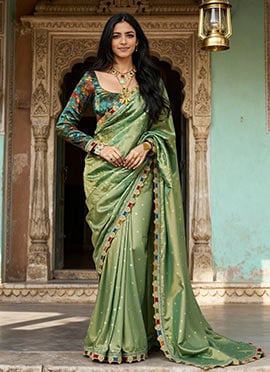 Sea Green Tissue Jacquard Zari Saree