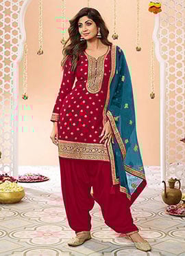 Shilpa Shetty Pink Jacquard Silk Embroidered Sequins Salwar Suit