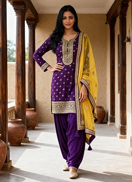 Shilpa Shetty Purple Jacquard Silk Embroidered Sequins Salwar Suit
