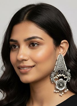 Silver Beaded Oxidised Danglers