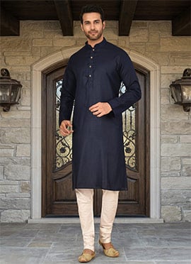 Simply Casual Kurta Pyjama in Blue Cotton With Churidar Pants