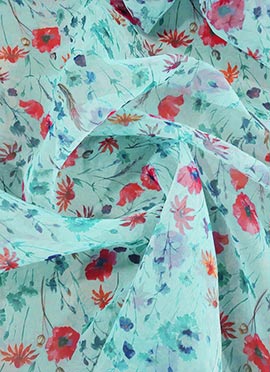 Sky Blue Digital Printed Organza Fabric