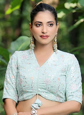 Sky Blue Embroidered Georgette Blouse