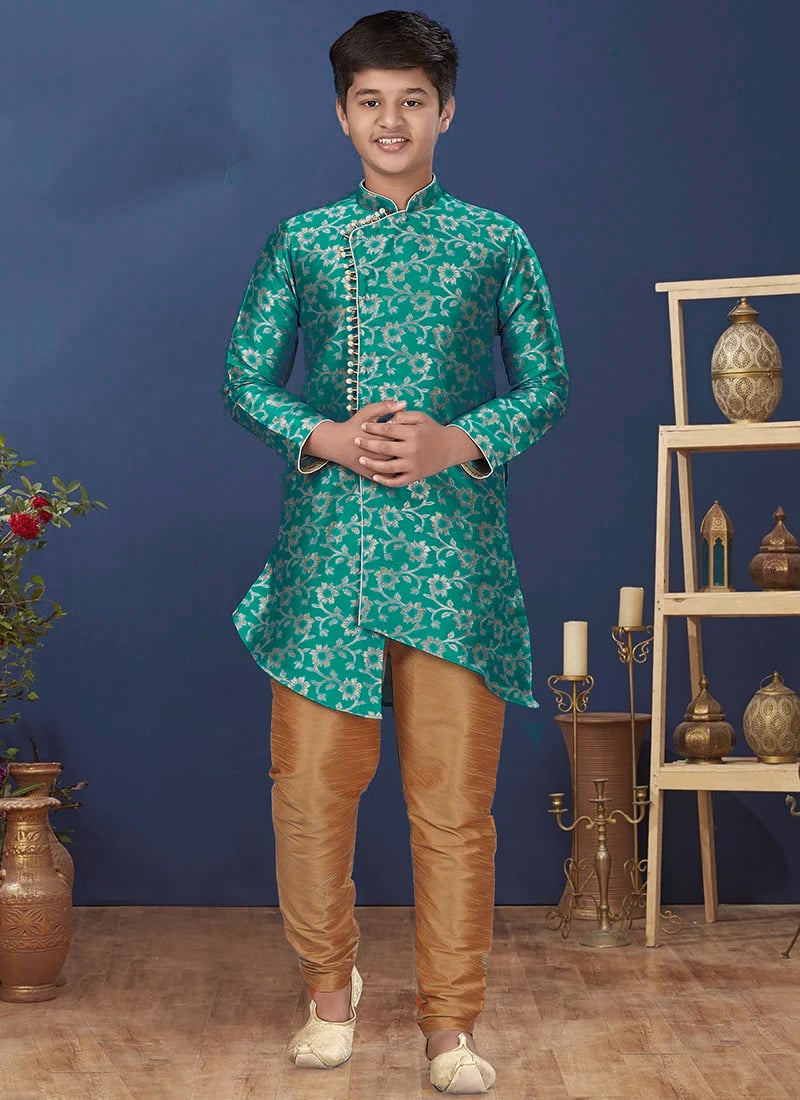 Sky Blue Heavy Silk Indowestern Sherwani Wedding Wear