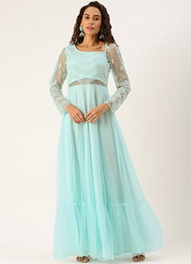 Sky Blue Net Embroidered Gown