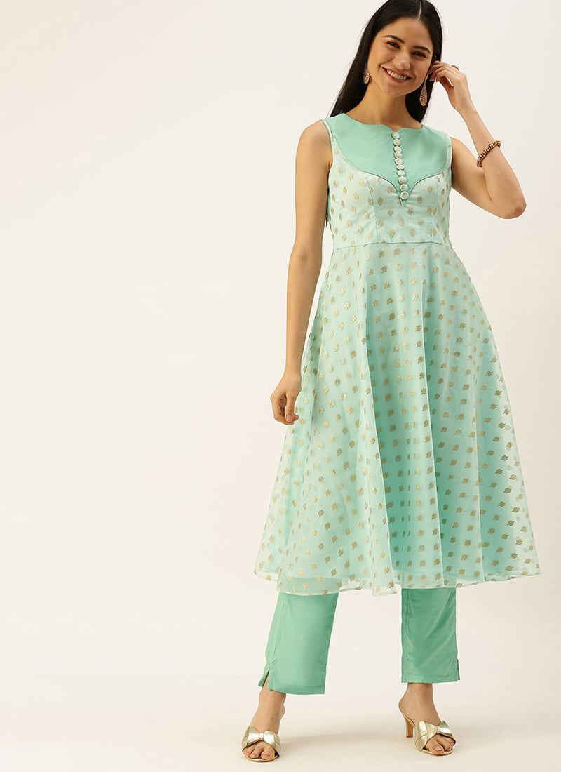 Sky Blue Organza Jacquard Kurta set Festive Wear