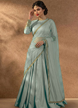 Sky Blue Silk Zari Sequins Embroidered Lehenga