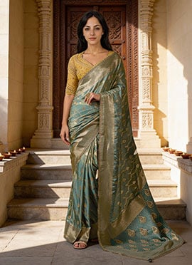 Sky Blue Viscose Crepe Zari Hand Embroidered Sequins With Beads Work Saree