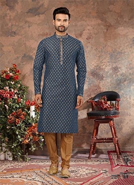 Smokey Grey Silk Digital Printed Kurta Pyjama