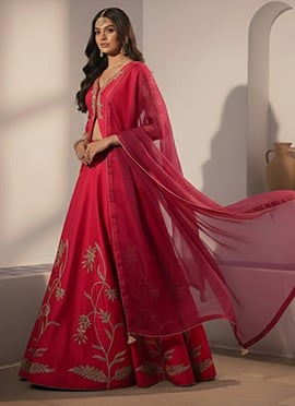 Soft Pink Silk Zari Sequins Embroidered A Line Lehenga