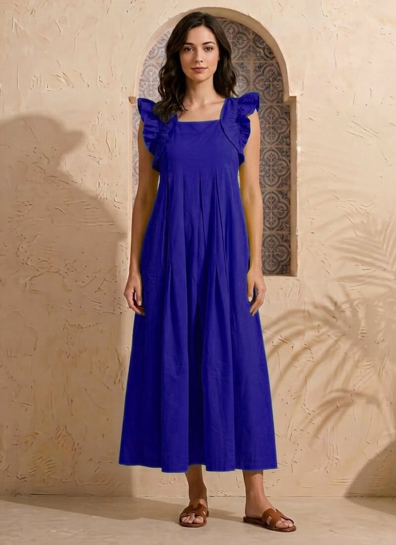 Solid blue cotton tiered midi dress After Six Wear