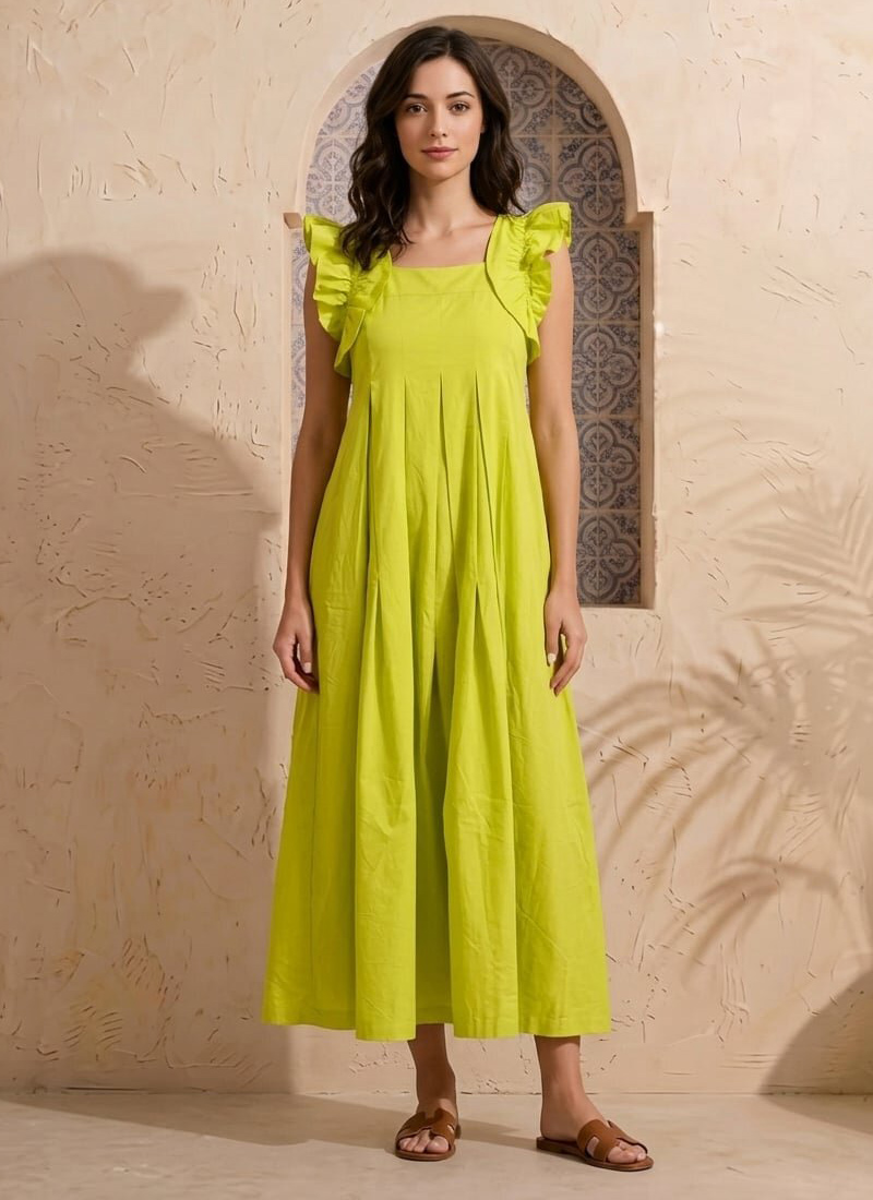 Solid green cotton tiered midi dress After Six Wear