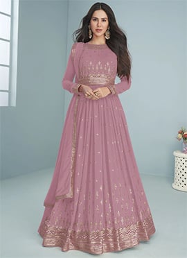 Sonam Bajwa Pink Anarkali Suit With Sequins