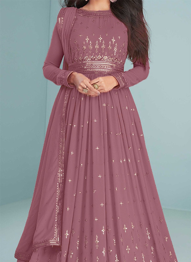 Navy Blue Designer Pakistani Readymade Anarkali Dress With Embroidery Sequins Work