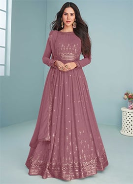 Sonam Bajwa Mauve Georgette Sequins Embroidery Anarkali Suit