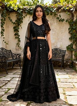 Sparkling Net Sequins Umbrella Lehenga