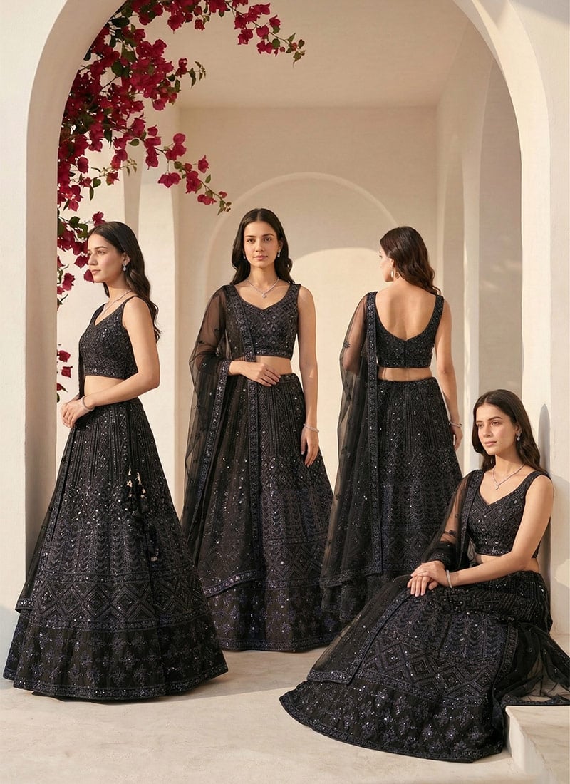Sparkling Net Sequins Umbrella Lehenga Party Wear