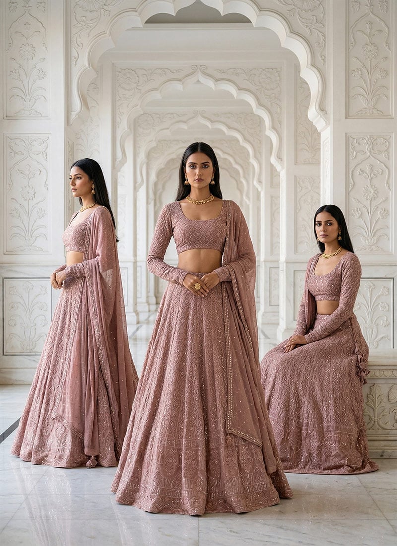 Splendid Georgette Sequins Umbrella Lehenga Party Wear