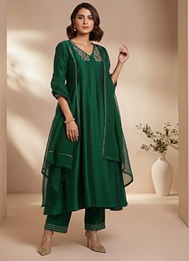 Stunning Teal Silk Sequins Hand Embroidered Anarkali Suit