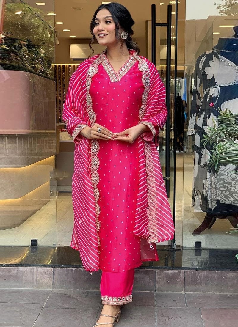 Stunningly Embroidered Foil Print Zari Work Straight Pant Suit After Six Wear