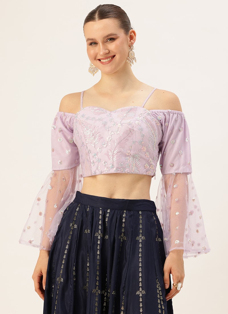 Style Diva Lavender Net Embroidered Blouse Wedding Wear