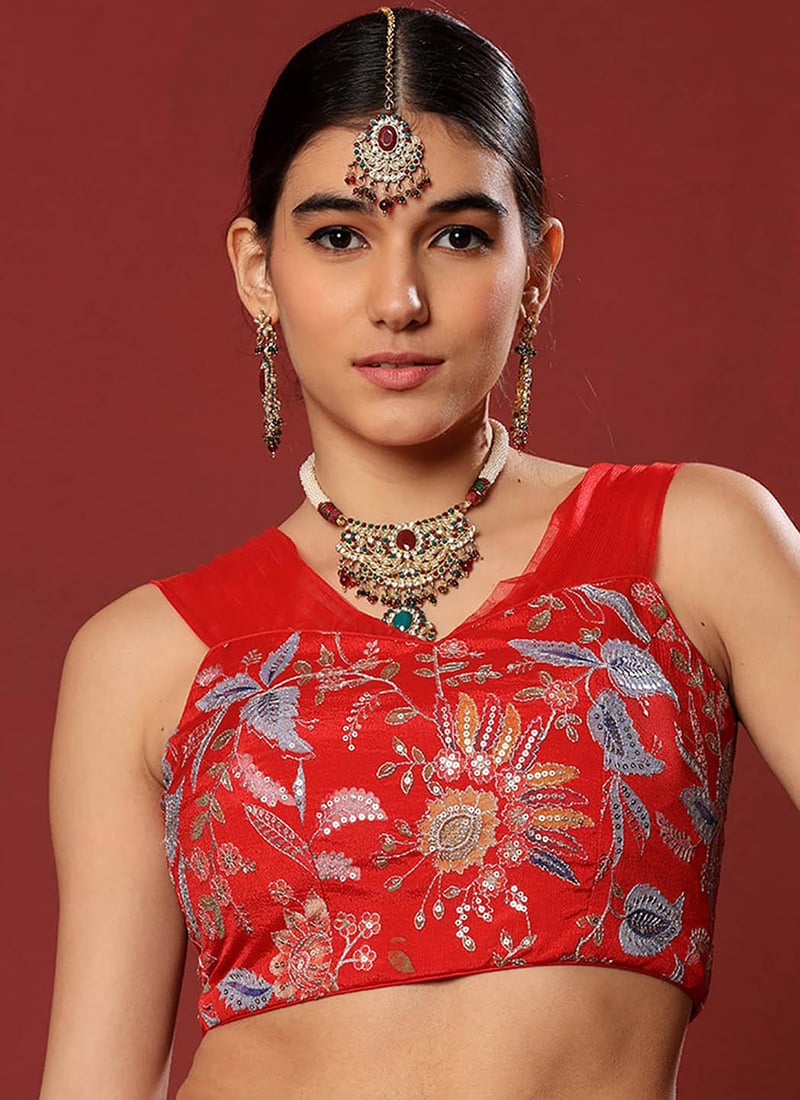Style Diva Red Printed N Embroidered Blouse