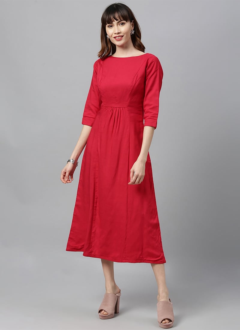 High Neck Magenta Princess Style Kurti