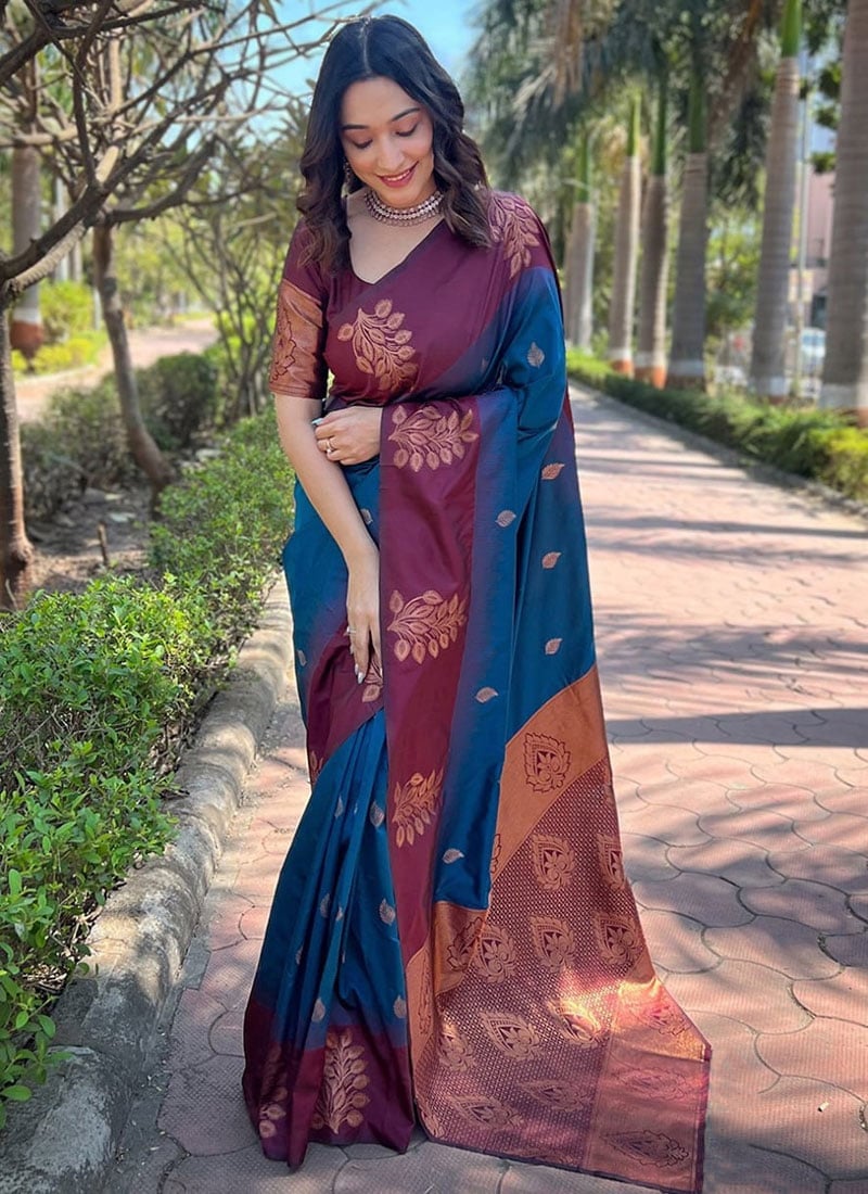 Teal Banarasi Silk Zari Woven Jacquard Saree For Festive Glamour Festive Wear