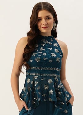 Teal Blue Embroidered Blouse