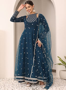 Teal Blue Georgette Embroidered Anarkali Suit