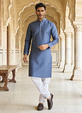 Teal Blue Silk Kurta Pyjama For Men